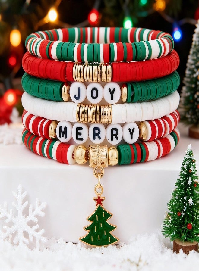 Hoheng Christmas Bracelets Jewelry for Women Stocking Stuffers Red Green Beaded Christmas Tree Snowflake Snata Charm Bracelet Gifts Outfits Accessories for Teen Girls - Image 4